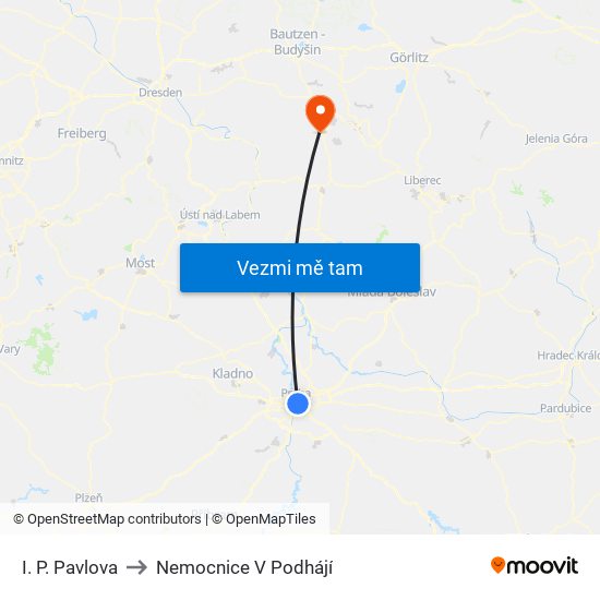 I. P. Pavlova to Nemocnice V Podhájí map