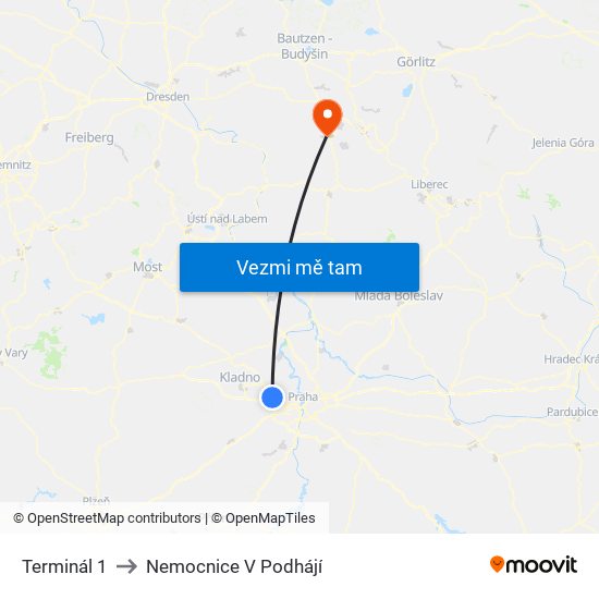 Terminál 1 to Nemocnice V Podhájí map