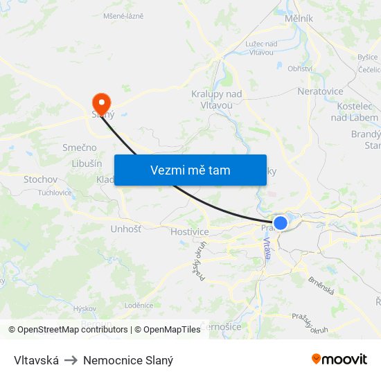 Vltavská to Nemocnice Slaný map