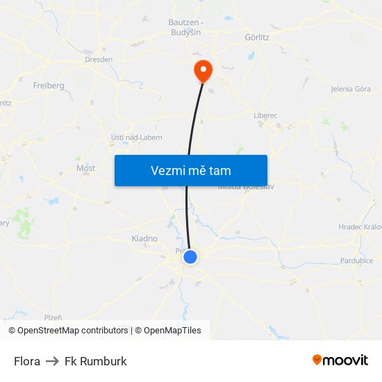 Flora to Fk Rumburk map
