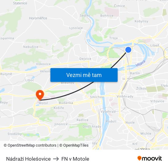 Nádraží Holešovice to FN v Motole map