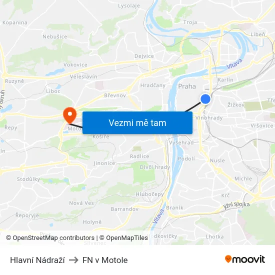 Hlavní Nádraží to FN v Motole map