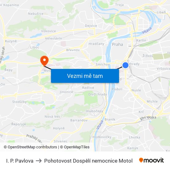 I. P. Pavlova to Pohotovost Dospělí nemocnice Motol map