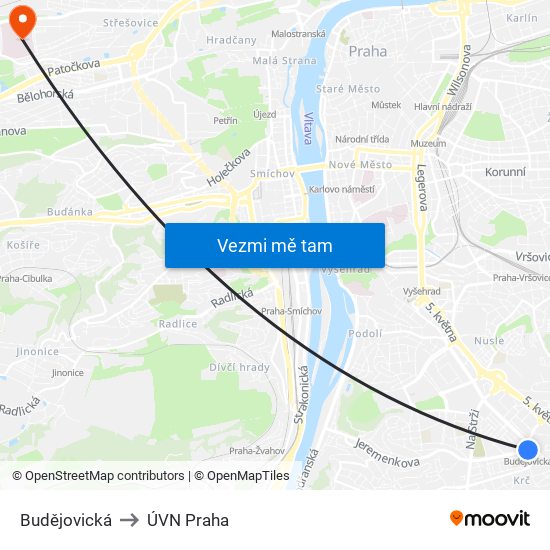 Budějovická to ÚVN Praha map