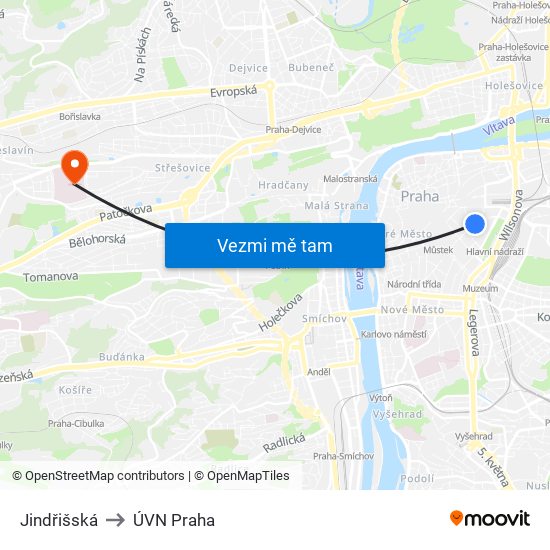 Jindřišská to ÚVN Praha map