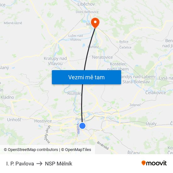 I. P. Pavlova to NSP Mělník map