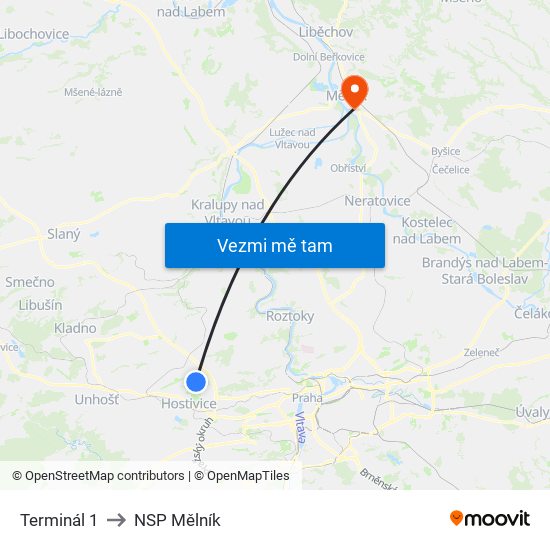 Terminál 1 to NSP Mělník map