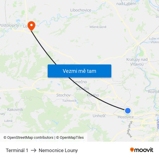 Terminál 1 to Nemocnice Louny map