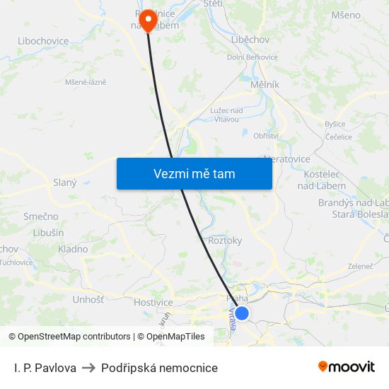 I. P. Pavlova to Podřipská nemocnice map