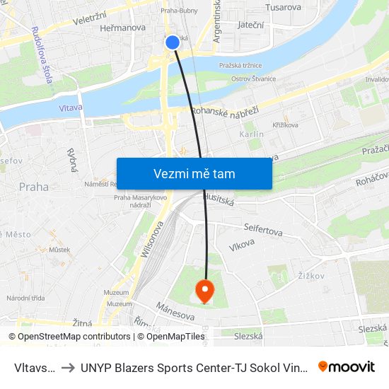 Vltavská to UNYP Blazers Sports Center-TJ Sokol Vinohrady map