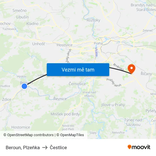 Beroun, Plzeňka to Čestlice map