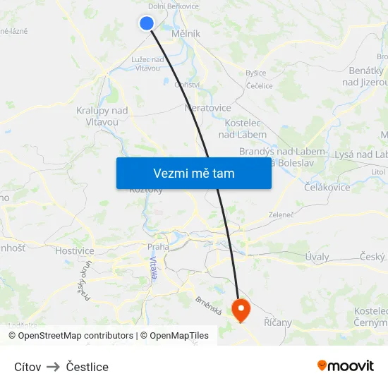 Cítov to Čestlice map