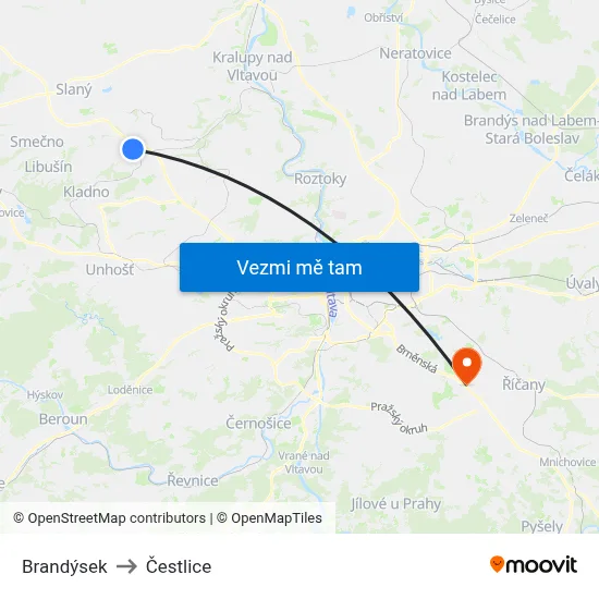 Brandýsek to Čestlice map