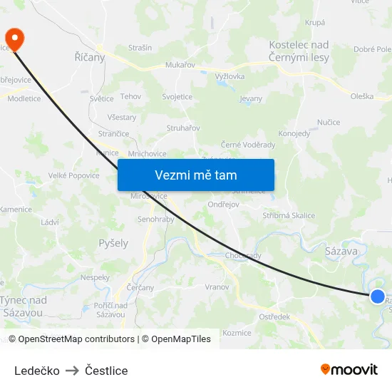 Ledečko to Čestlice map