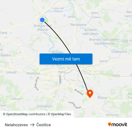 Nelahozeves to Čestlice map