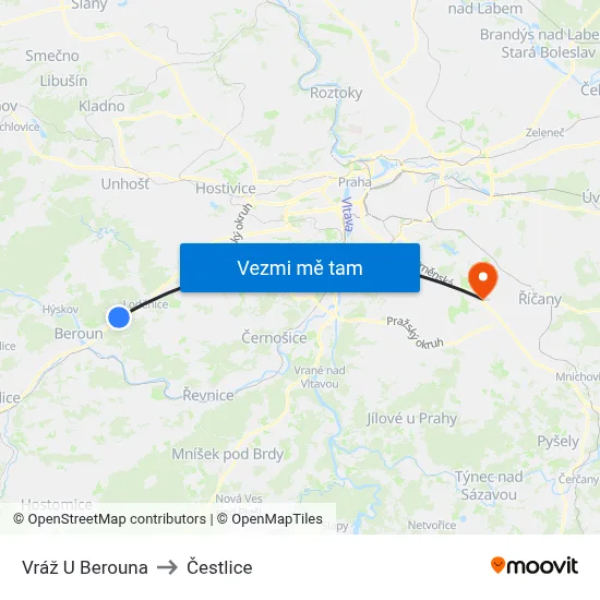 Vráž U Berouna to Čestlice map