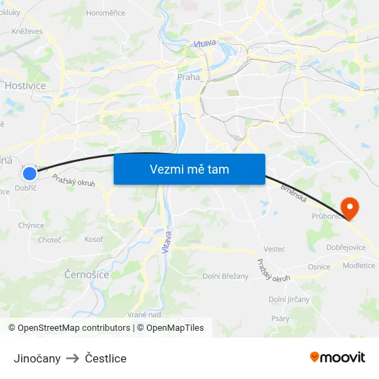 Jinočany to Čestlice map