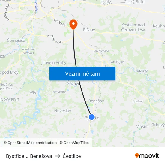 Bystřice U Benešova to Čestlice map