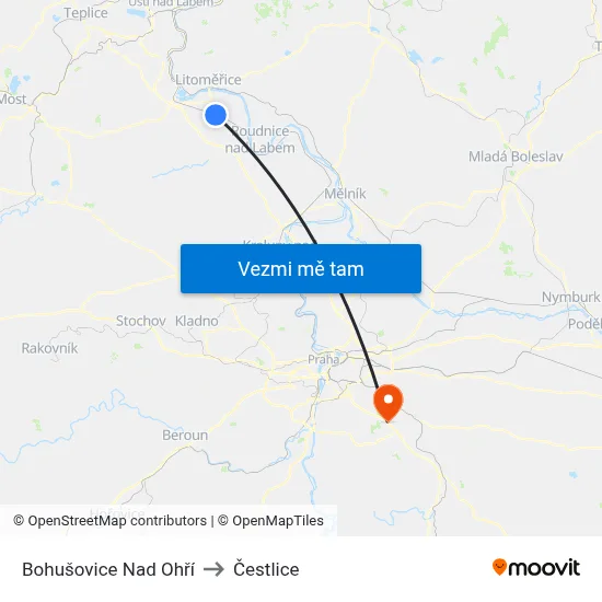 Bohušovice Nad Ohří to Čestlice map