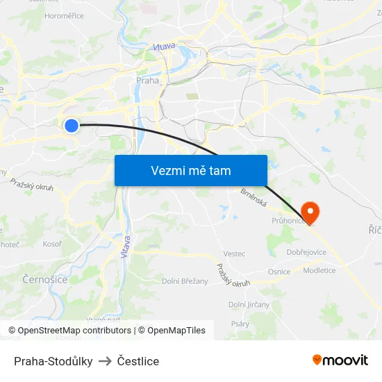 Praha-Stodůlky to Čestlice map