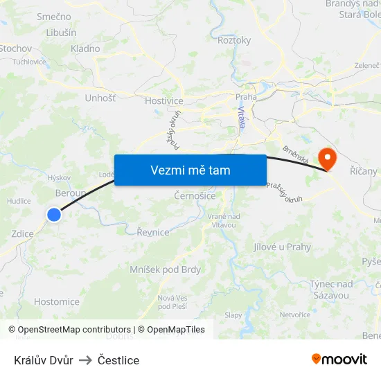Králův Dvůr to Čestlice map