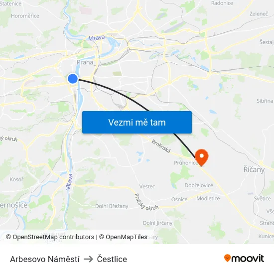 Arbesovo Náměstí to Čestlice map