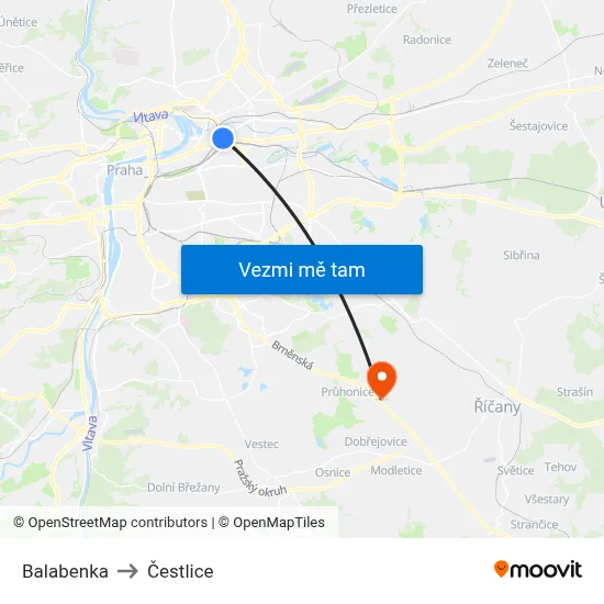 Balabenka to Čestlice map