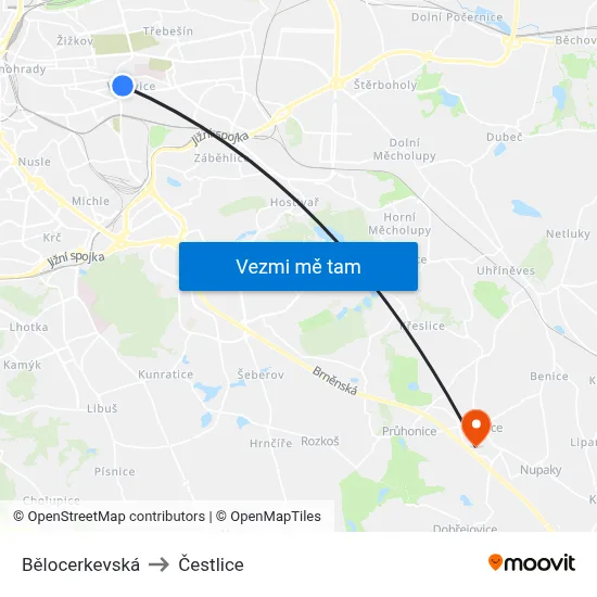 Bělocerkevská to Čestlice map
