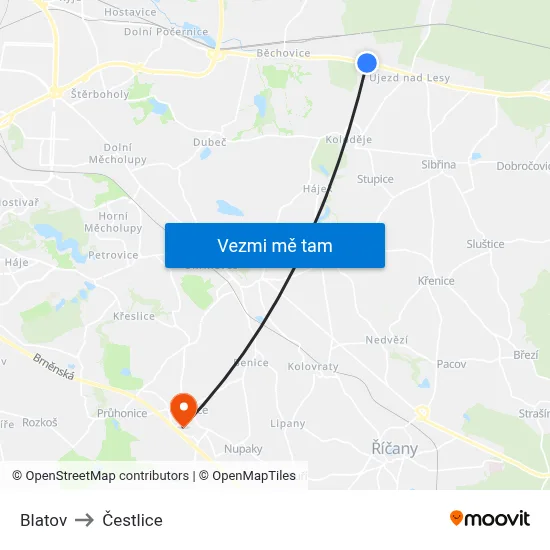 Blatov to Čestlice map