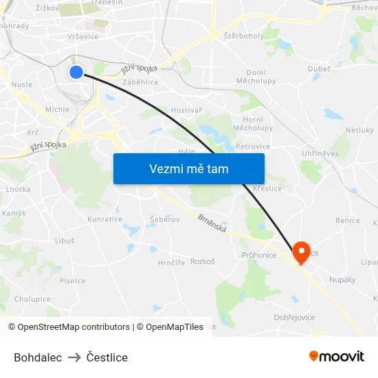 Bohdalec to Čestlice map