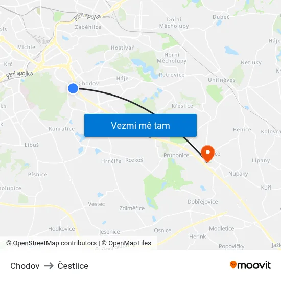 Chodov to Čestlice map