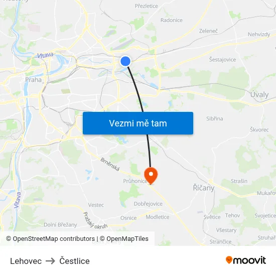 Lehovec to Čestlice map