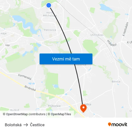 Boloňská to Čestlice map