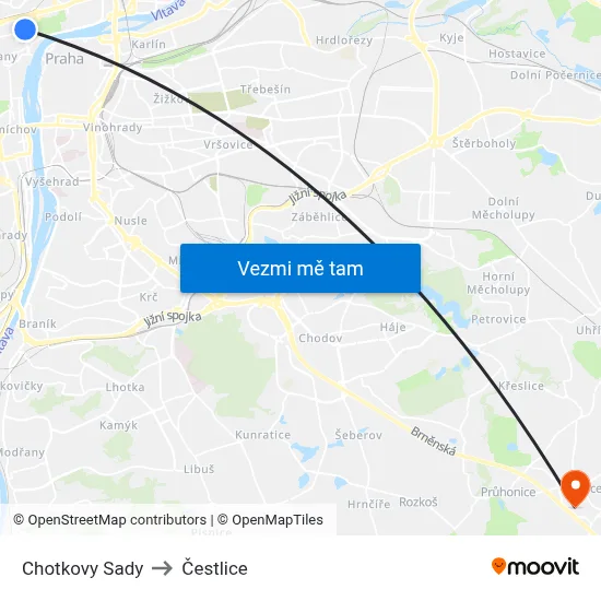 Chotkovy Sady to Čestlice map