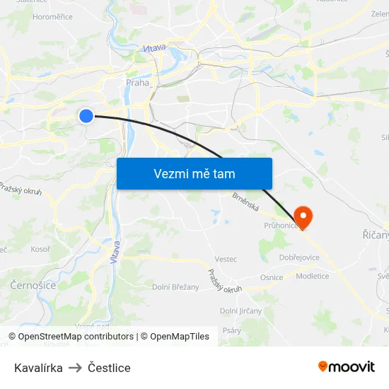 Kavalírka to Čestlice map