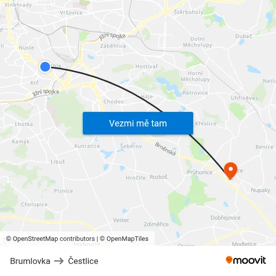 Brumlovka to Čestlice map