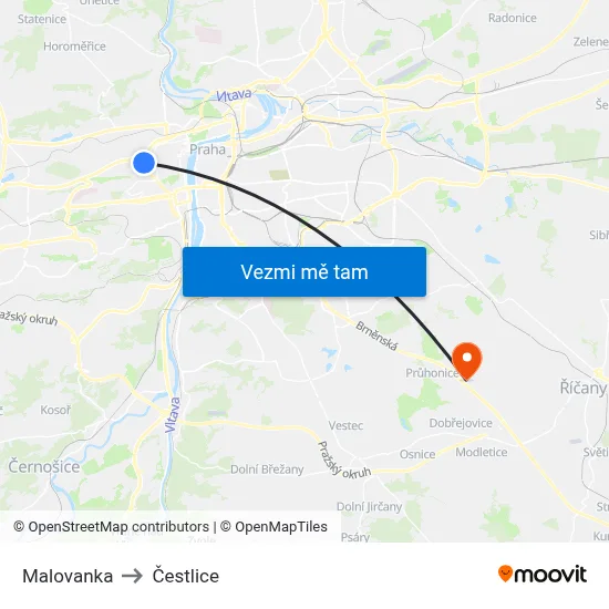 Malovanka to Čestlice map