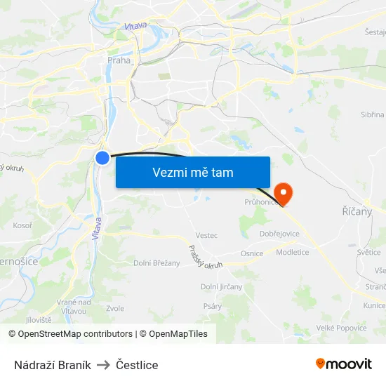 Nádraží Braník to Čestlice map