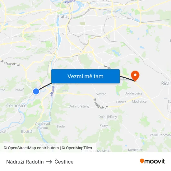 Nádraží Radotín to Čestlice map
