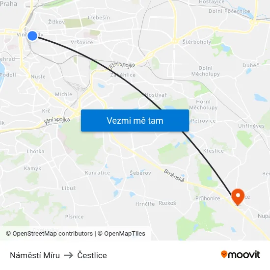 Náměstí Míru to Čestlice map