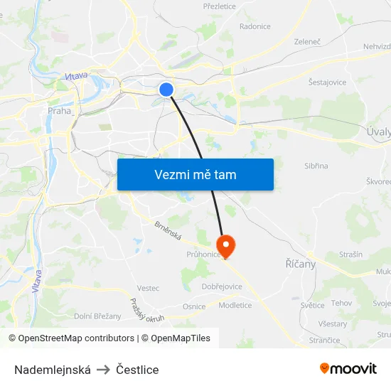 Nademlejnská to Čestlice map