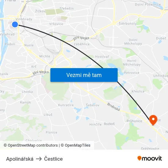 Apolinářská to Čestlice map