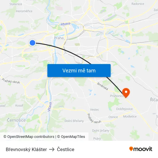 Břevnovský Klášter to Čestlice map