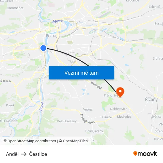 Anděl to Čestlice map