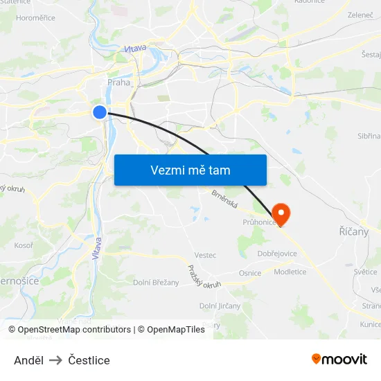 Anděl to Čestlice map