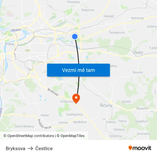 Bryksova to Čestlice map