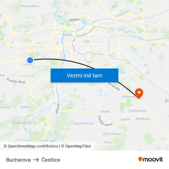 Bucharova to Čestlice map
