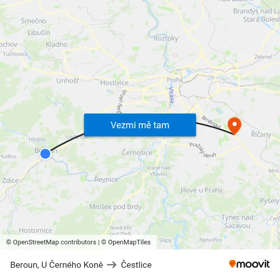 Beroun, U Černého Koně to Čestlice map