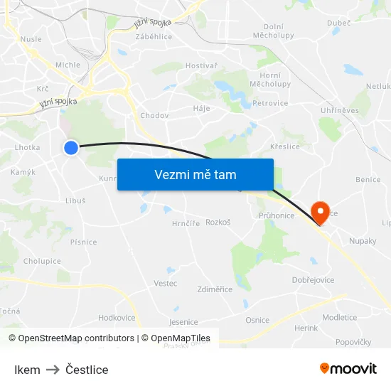 Ikem to Čestlice map