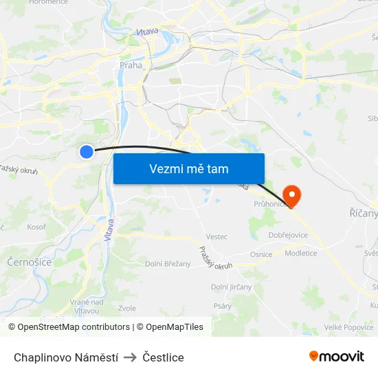 Chaplinovo Náměstí to Čestlice map